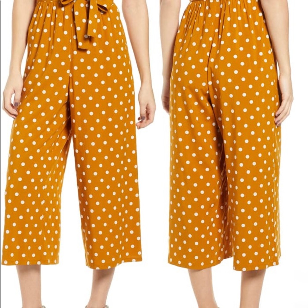 bp Mustard Polka Dot Cropped Jumpsuit